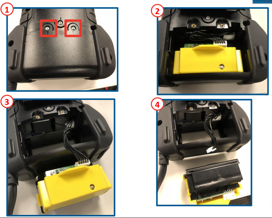 Graphique montrant comment remplacer l’imprimante de l’analyseur CPX-900 sur le terrain.